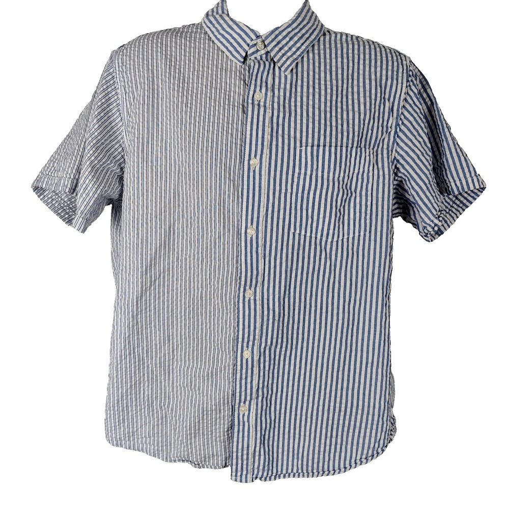 Free Assembly X L Seersucker Striped Short Sleeve Men's Shirt Button Up...